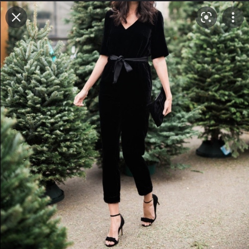 Black velvet Ann Taylor jumpsuit with waist tie